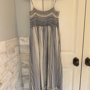 Max Studio Blue and White Striped Smocked Maxi Dress